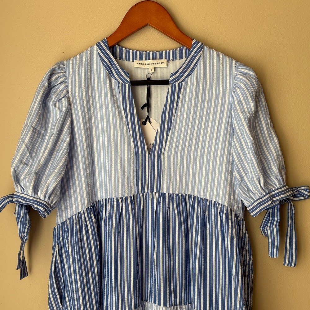 NWT English Factory Blue Striped Tiered Midi Dress Small - Picture 3 of 13